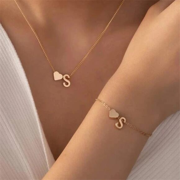 NWT personalized letter initial gold necklace and bracelet set LETTER S - Picture 2 of 3